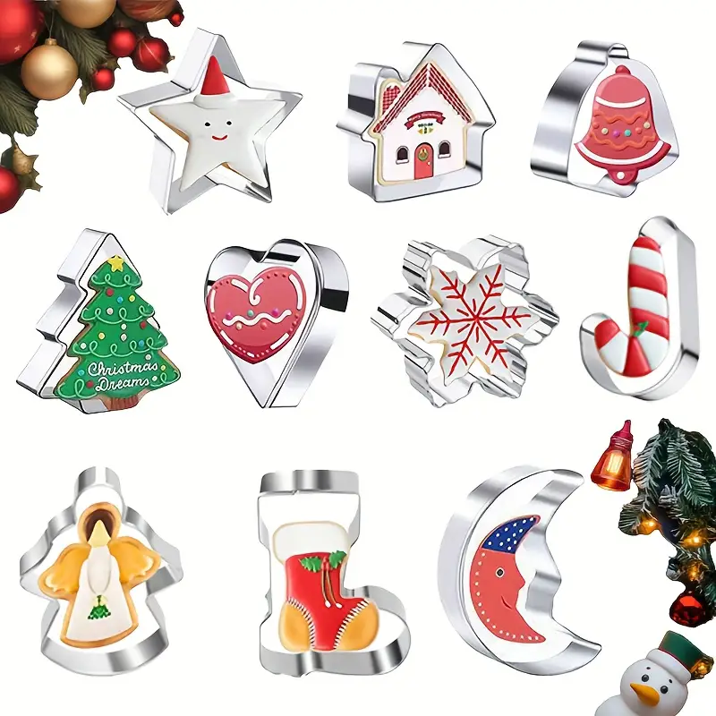 Kitchen And Baking Equipment - 10PC Christmas Cookie Cutter Set-Stainless Steel