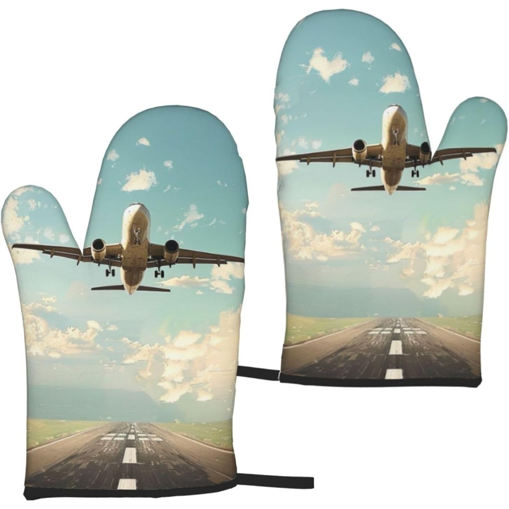 Kitchen Baking Ideas - Airplane Printed Oven Mitts 2pcs -