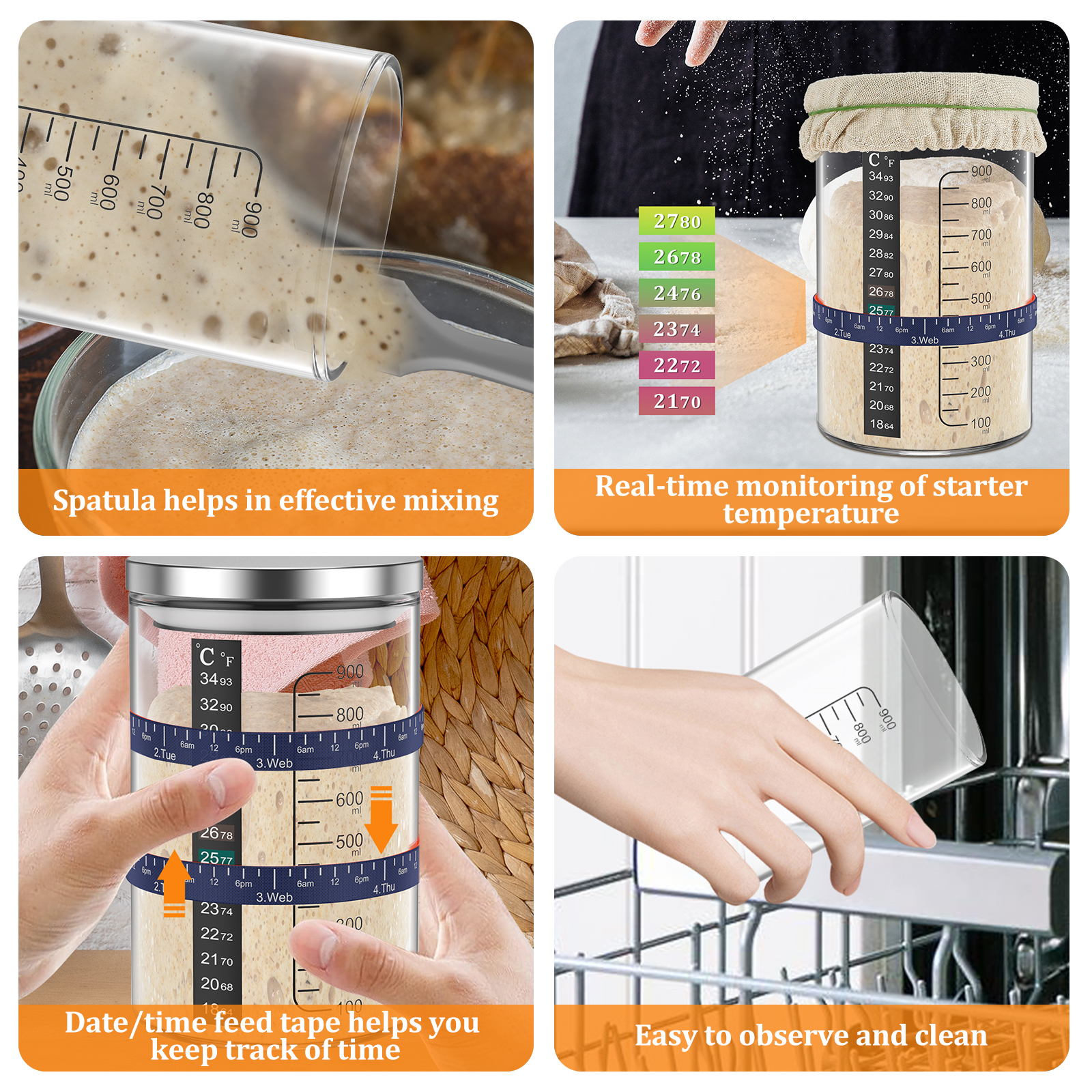 Sourdough Starter Jar 900ml Fe - Kitchen Baking Containers recension och pris